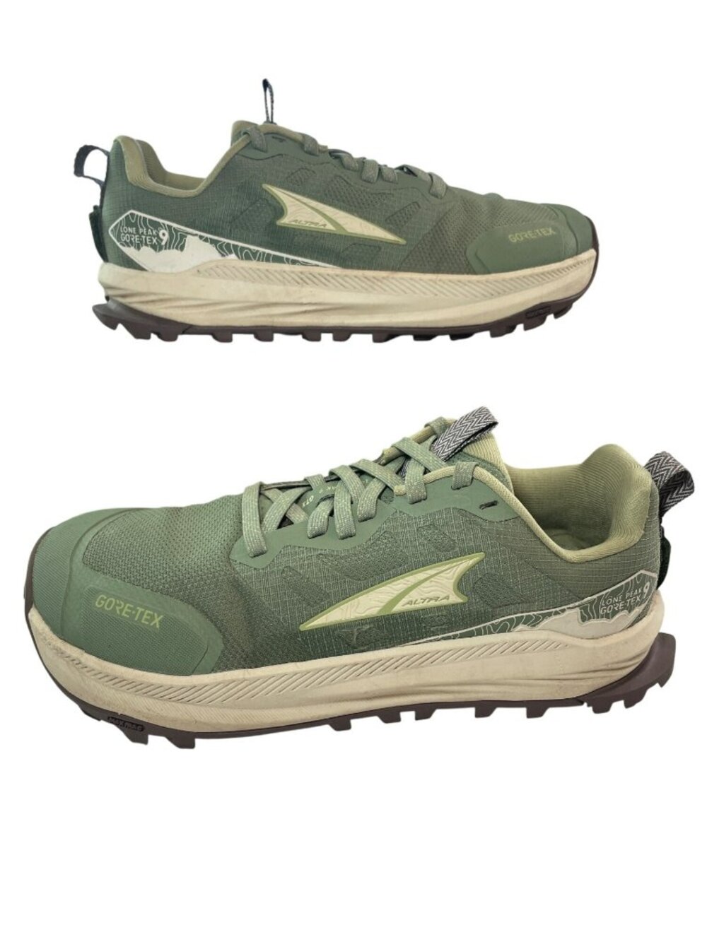 Altra Lone Peak 9 GTX Trail Running Shoes Olive Waterproof Wmn's Sz 7 USED W/BOX